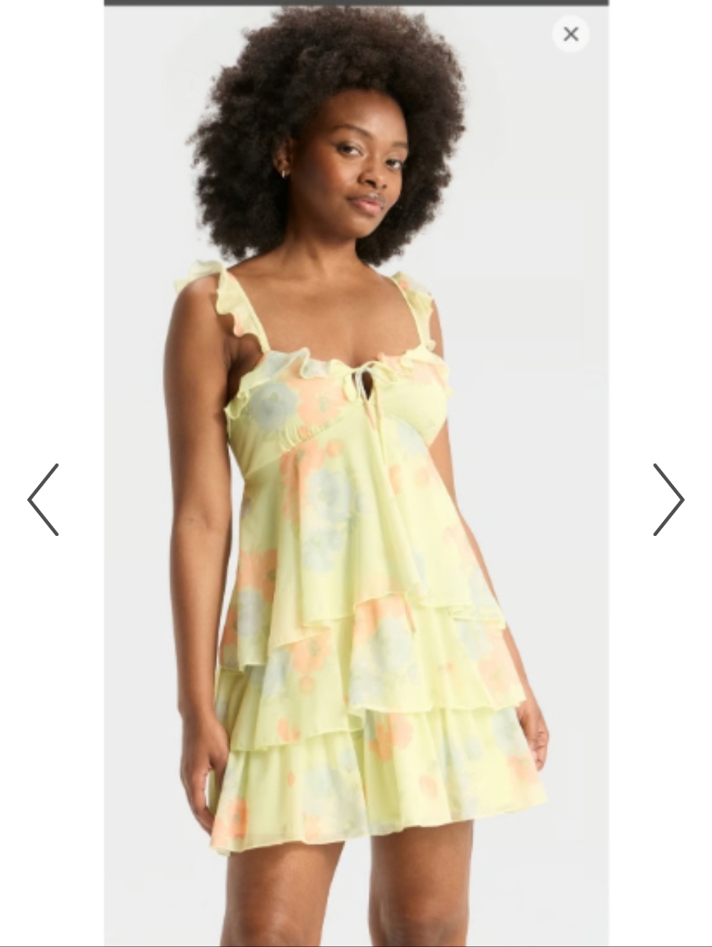 WILD FABLE Yellow Floral Ruffle Tiered Chiffon FYI Mini A-line Dress Large